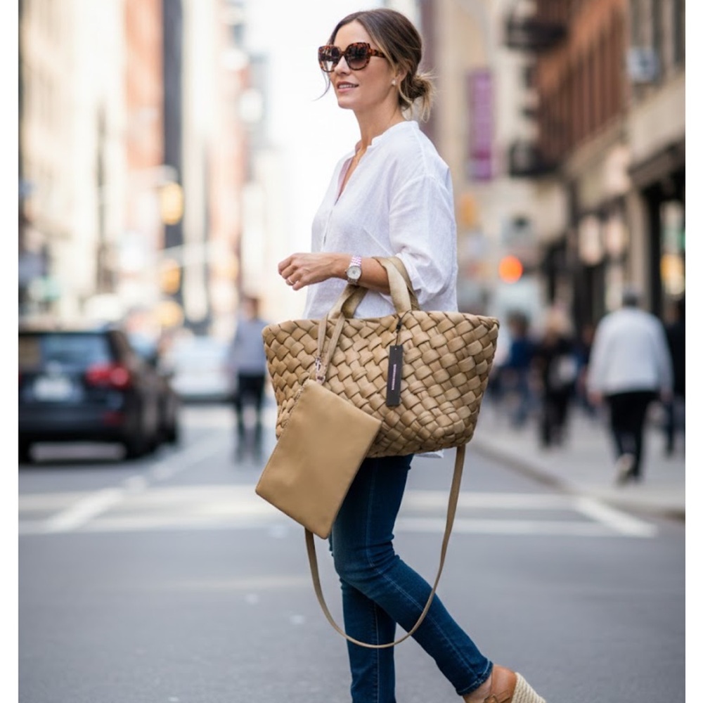 BCBGMaxAzria Gold Woven Tote with Pouch